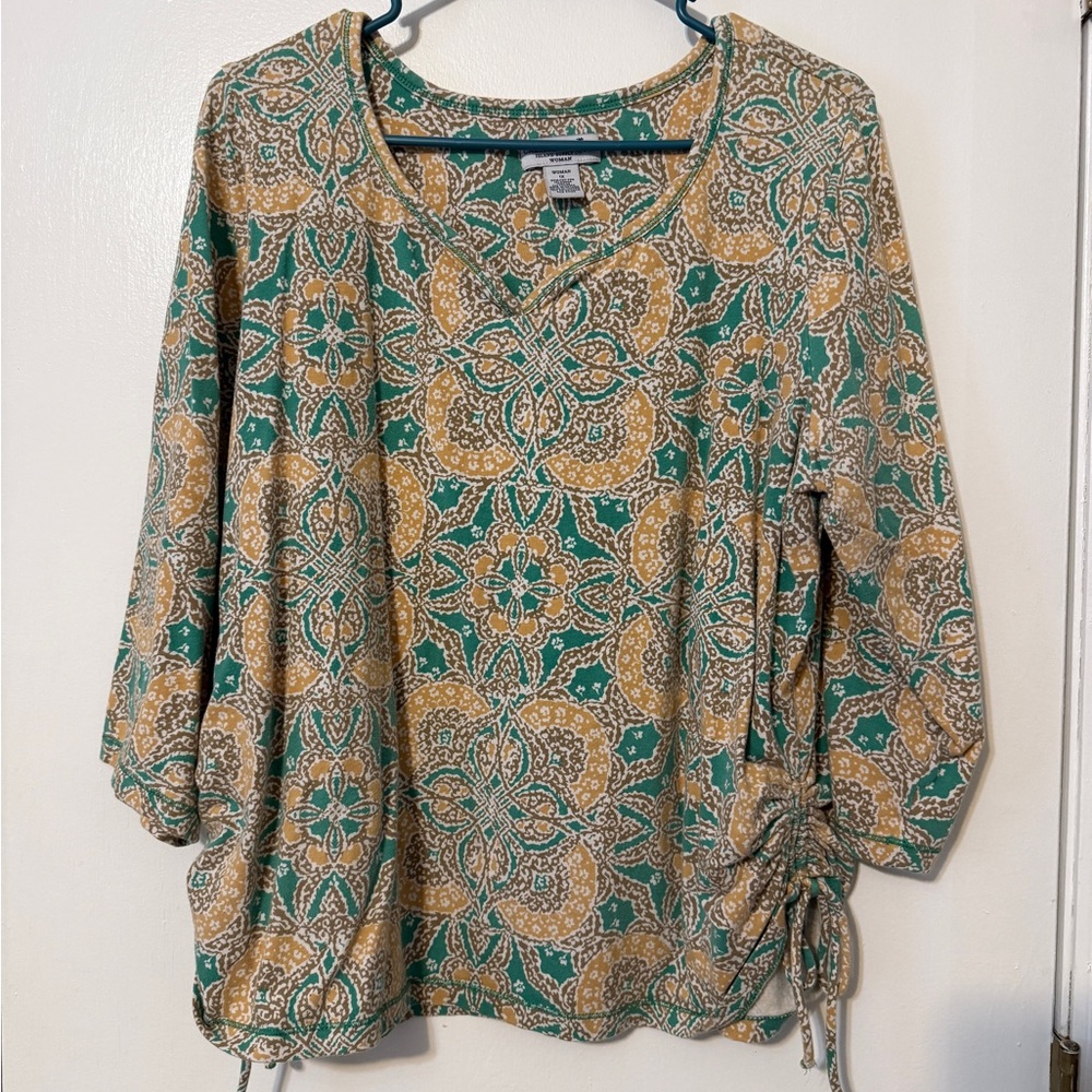 Caribbean Joe Green and Gold Paisley Blouse